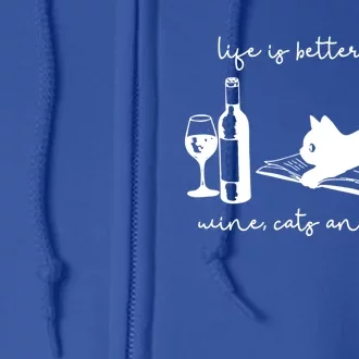 Life Is Better With Wine Cats And Books Black Cat Funny Gift Full Zip Hoodie