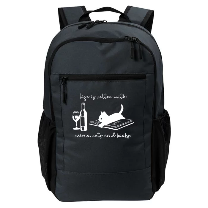 Life Is Better With Wine Cats And Books Black Cat Funny Gift Daily Commute Backpack