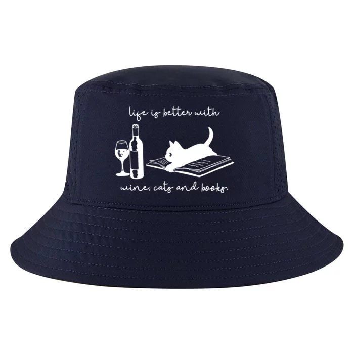 Life Is Better With Wine Cats And Books Black Cat Funny Gift Cool Comfort Performance Bucket Hat