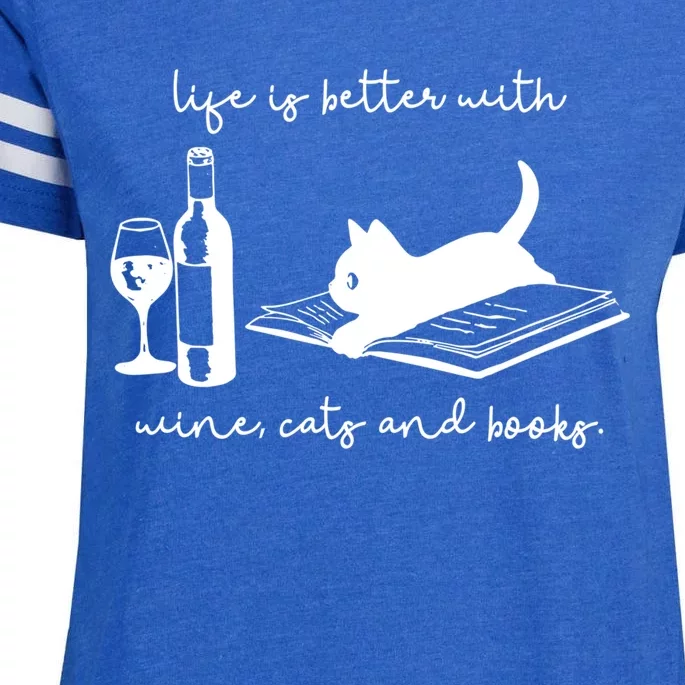 Life Is Better With Wine Cats And Books Black Cat Funny Gift Enza Ladies Jersey Football T-Shirt