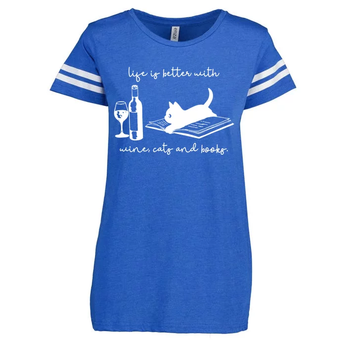 Life Is Better With Wine Cats And Books Black Cat Funny Gift Enza Ladies Jersey Football T-Shirt