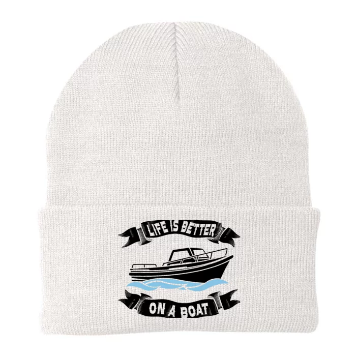 Life Is Better On A Boat Gift For Boating Captain Knit Cap Winter Beanie