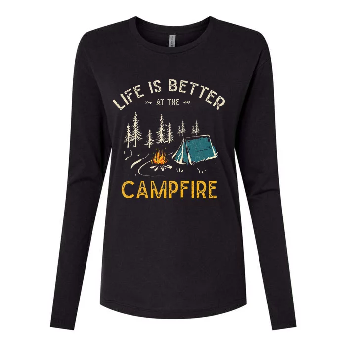 Life Is Better At The Campfire Funny Camper Camp Camping Womens Cotton Relaxed Long Sleeve T-Shirt