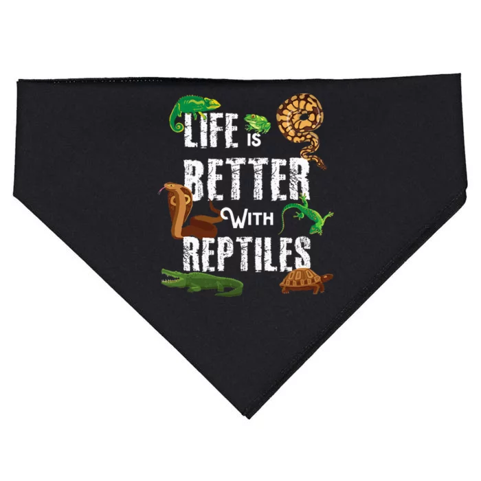 Life Is Better With Reptiles Lizard Reptile Pet Lover USA-Made Doggie Bandana