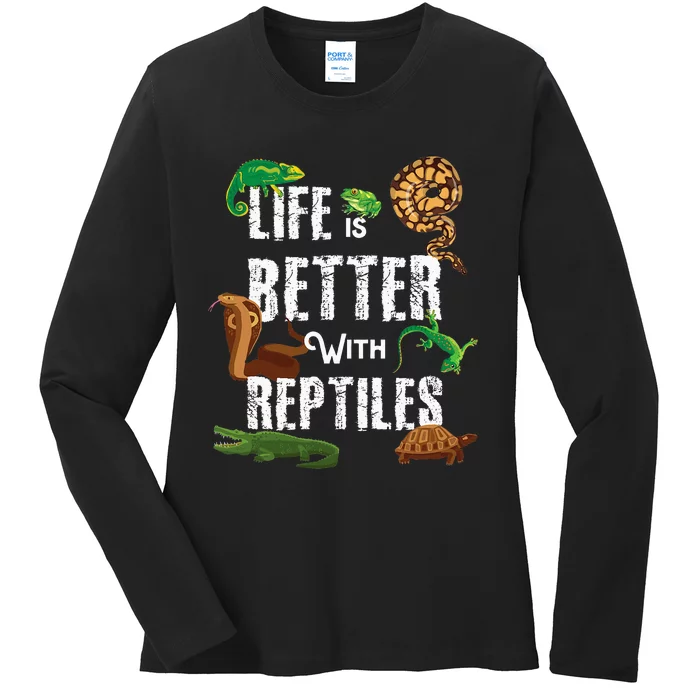 Life Is Better With Reptiles Lizard Reptile Pet Lover Ladies Long Sleeve Shirt