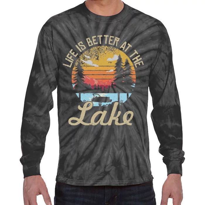 Life Is Better At The Lake Pontoon Captain Boat Boating Tees Tie-Dye Long Sleeve Shirt