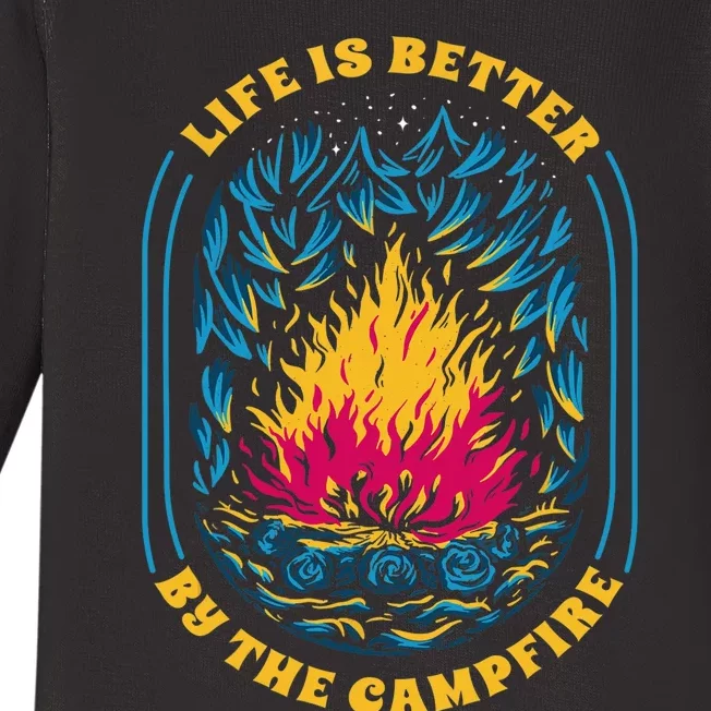 Life Is Better By The Campfire Funny Camper Nature Camping Baby Long Sleeve Bodysuit