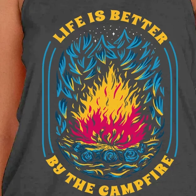 Life Is Better By The Campfire Funny Camper Nature Camping Women's Knotted Racerback Tank