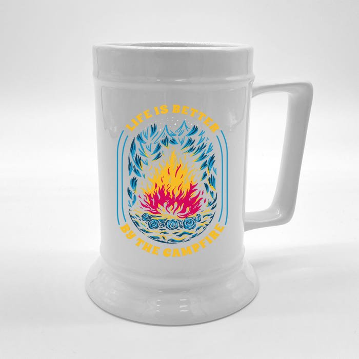 Life Is Better By The Campfire Funny Camper Nature Camping Front & Back Beer Stein