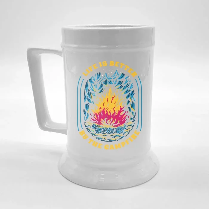 Life Is Better By The Campfire Funny Camper Nature Camping Front & Back Beer Stein