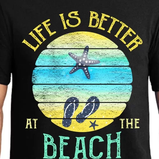 Life Is Better At The Beach Vacay Flipgiftflops Vacation Vibes Cool Gift Pajama Set