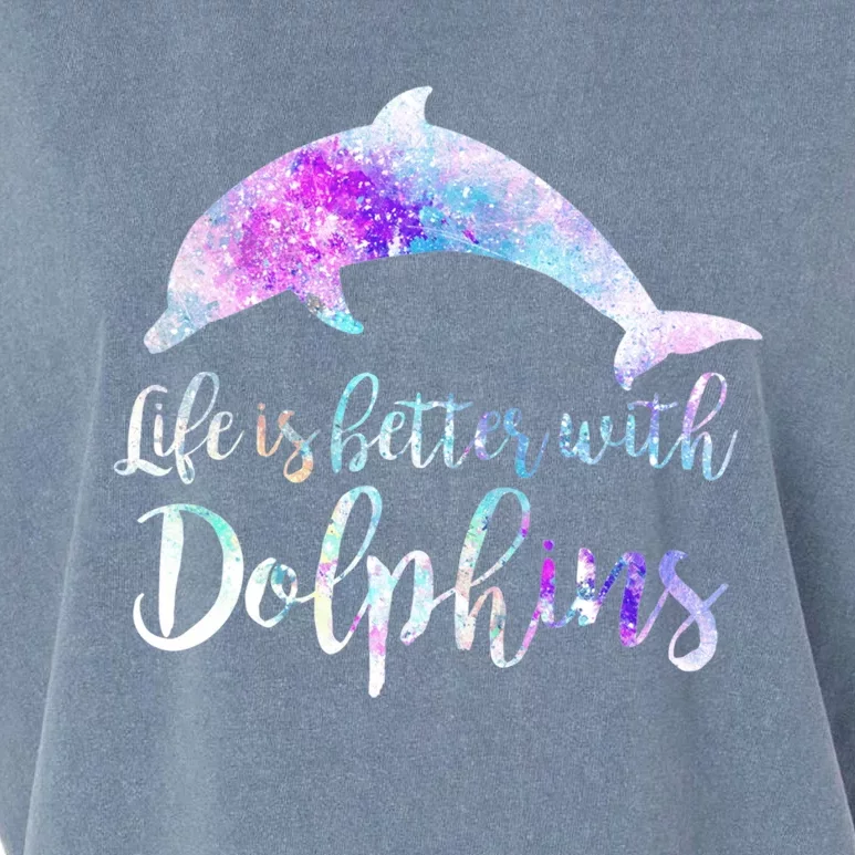 Life Is Better With Dolphins Vintage Dolphin Lover Graphic Garment-Dyed Women's Muscle Tee