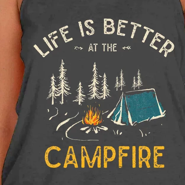 Life Is Better At The Campfire Funny Camper Camp Camping Women's Knotted Racerback Tank