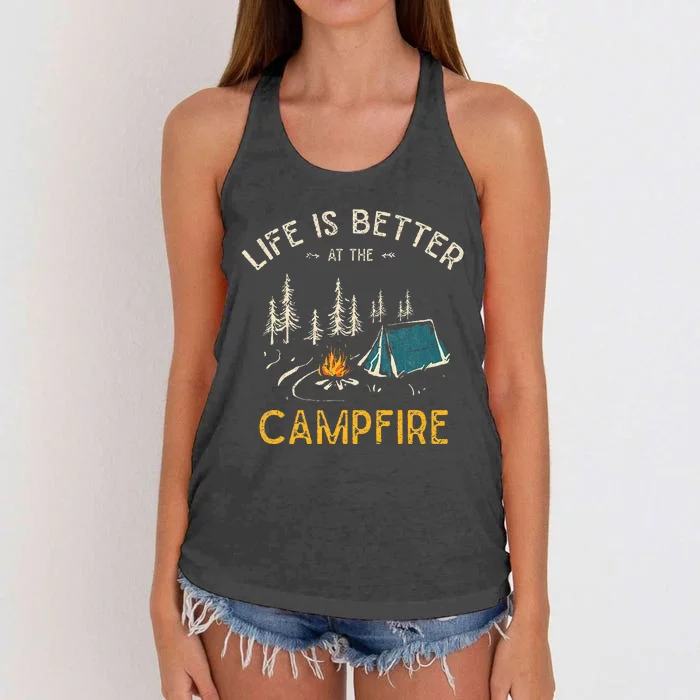 Life Is Better At The Campfire Funny Camper Camp Camping Women's Knotted Racerback Tank