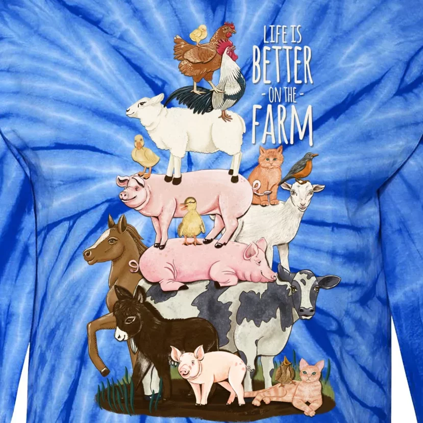 Life Is Better On The Farm Cute Animals Country Farm Girl Gift Tie-Dye Long Sleeve Shirt