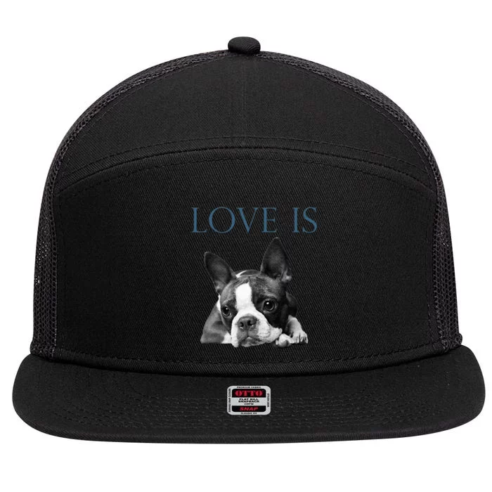 Love Is Boston Terrier Bostie 7 Panel Mesh Trucker Snapback Hat