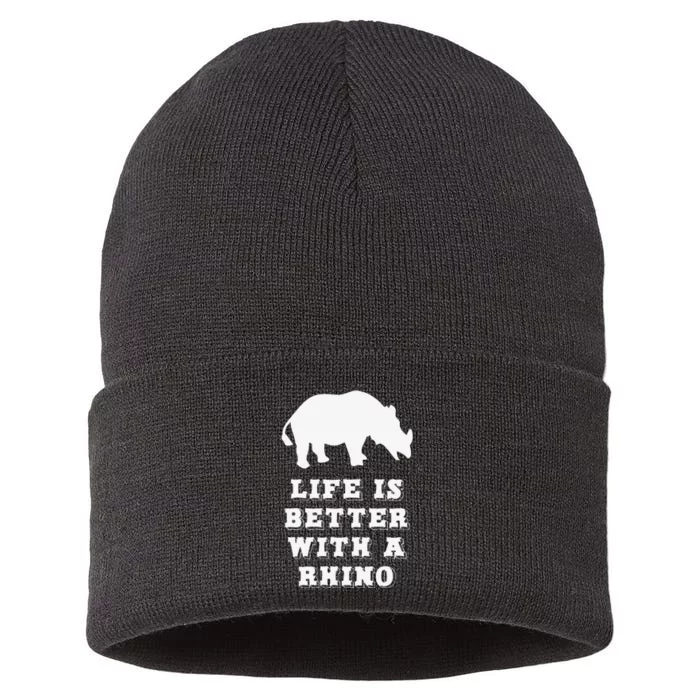 Life Is Better With A Rhino Lover Gift Christmas Sustainable Knit Beanie