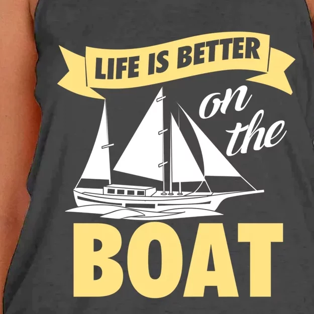 Life Is Better On The Boat Funny Lake Great Gift Women's Knotted Racerback Tank