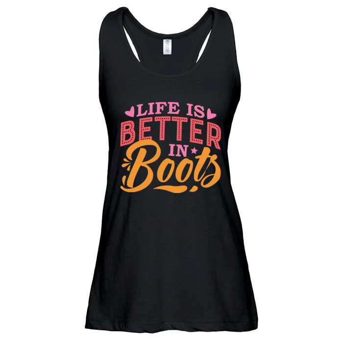 Life Is Better In Boots Typography Ladies Essential Flowy Tank