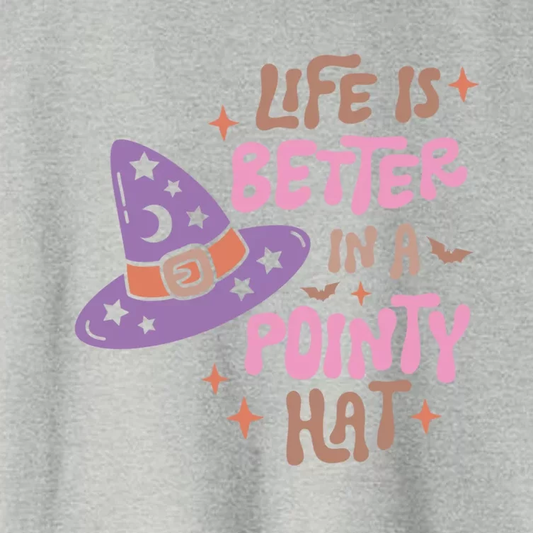 Life Is Better In A Pointy Hat Retro Groovy Halloween Witch Gift Women's Crop Top Tee