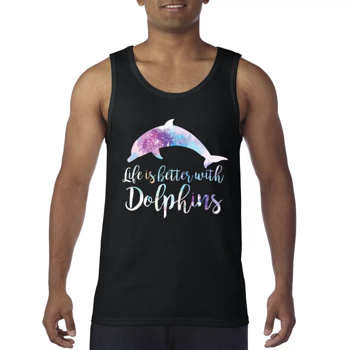 Life Is Better With Dolphins Vintage Dolphin Lover Graphic Tank Top