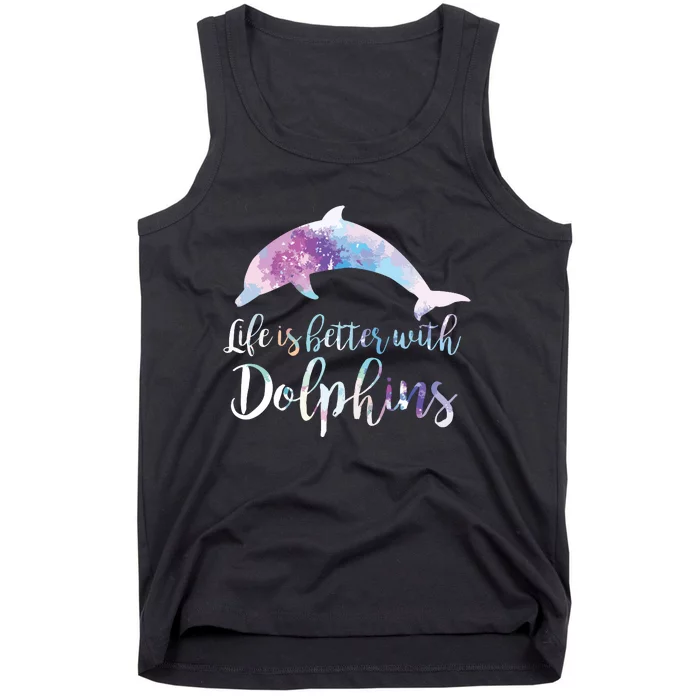 Life Is Better With Dolphins Vintage Dolphin Lover Graphic Tank Top