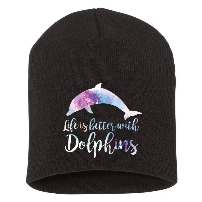 Life Is Better With Dolphins Vintage Dolphin Lover Graphic Short Acrylic Beanie