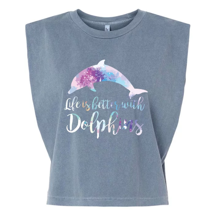 Life Is Better With Dolphins Vintage Dolphin Lover Graphic Garment-Dyed Women's Muscle Tee