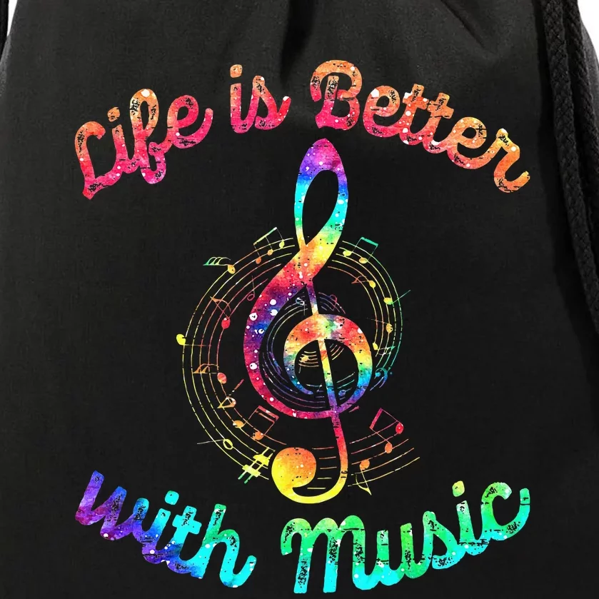 Life Is Better With Music Notes Symbol Tie Dye Musician Drawstring Bag