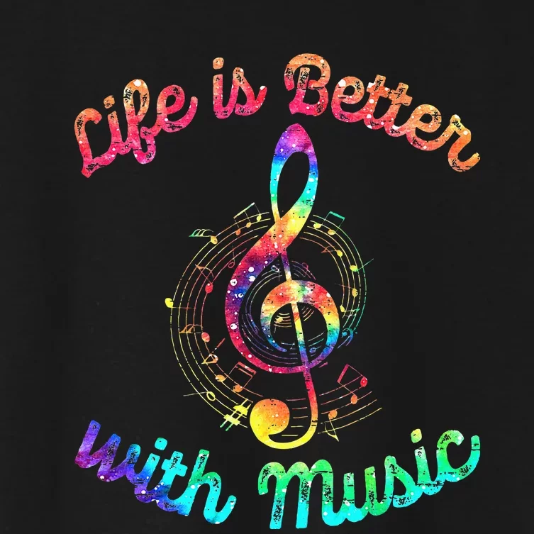 Life Is Better With Music Notes Symbol Tie Dye Musician Women's Crop Top Tee