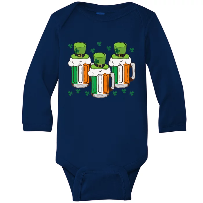 Leprechaun Irish Beer Ireland Flag St Patricks Day Baby Long Sleeve Bodysuit