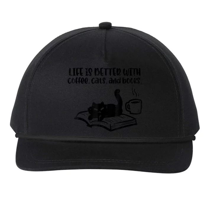 Life Is Better With Coffee Cats Books Fur Mom Bookworm Snapback Five-Panel Rope Hat