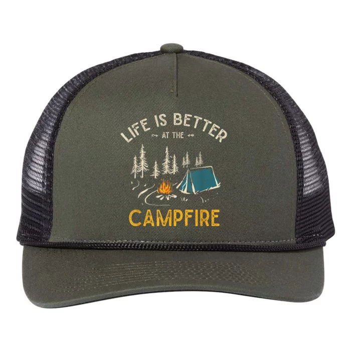 Life Is Better At The Campfire Funny Camper Camp Camping Gift Retro Rope Trucker Hat Cap