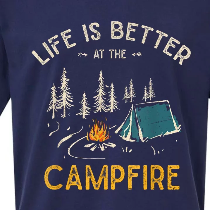 Life Is Better At The Campfire Funny Camper Camp Camping Gift Sueded Cloud Jersey T-Shirt