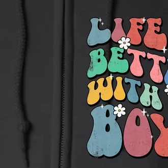 Life Is Better With My Boy Groovy Mothers Day Mom Life Full Zip Hoodie