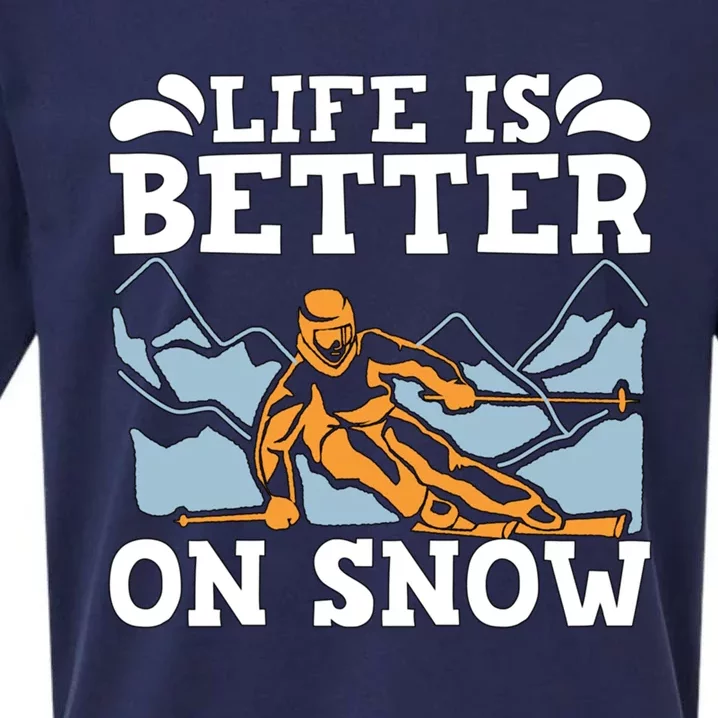 Life Is Better On Snow Winter Sports Cross Country Skiing Gift Sueded Cloud Jersey T-Shirt