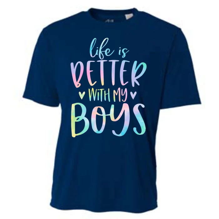 Life Is Better With My Boy Mom Of Boy Gifts Tie Dye Long Cooling Performance Crew T-Shirt