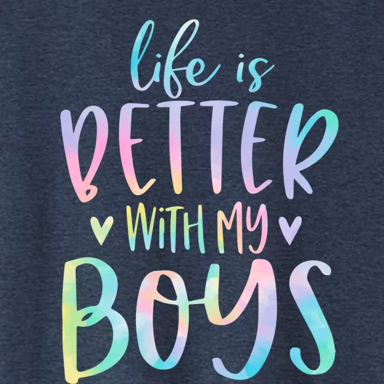 Life Is Better With My Boy Mom Of Boy Gifts Tie Dye Long Women's Crop Top Tee