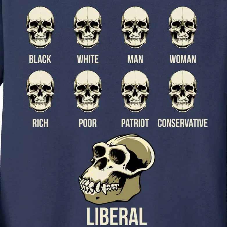 Liberal Monkey Black White Man Woman Rich Poor Patriot Conservative Kids Long Sleeve Shirt