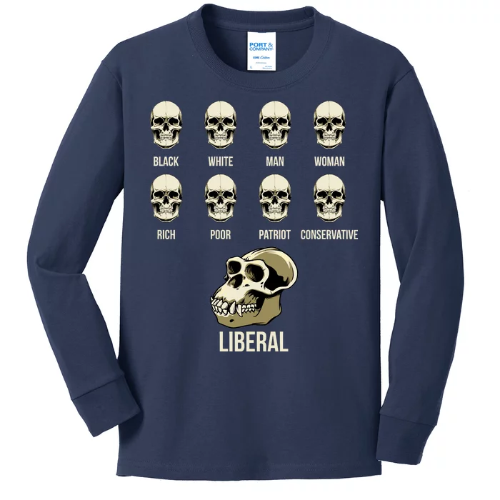 Liberal Monkey Black White Man Woman Rich Poor Patriot Conservative Kids Long Sleeve Shirt