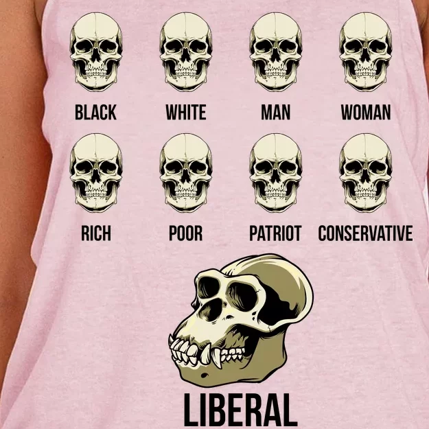 Liberal Monkey Black White Man Woman Rich Poor Patriot Conservative Women's Knotted Racerback Tank