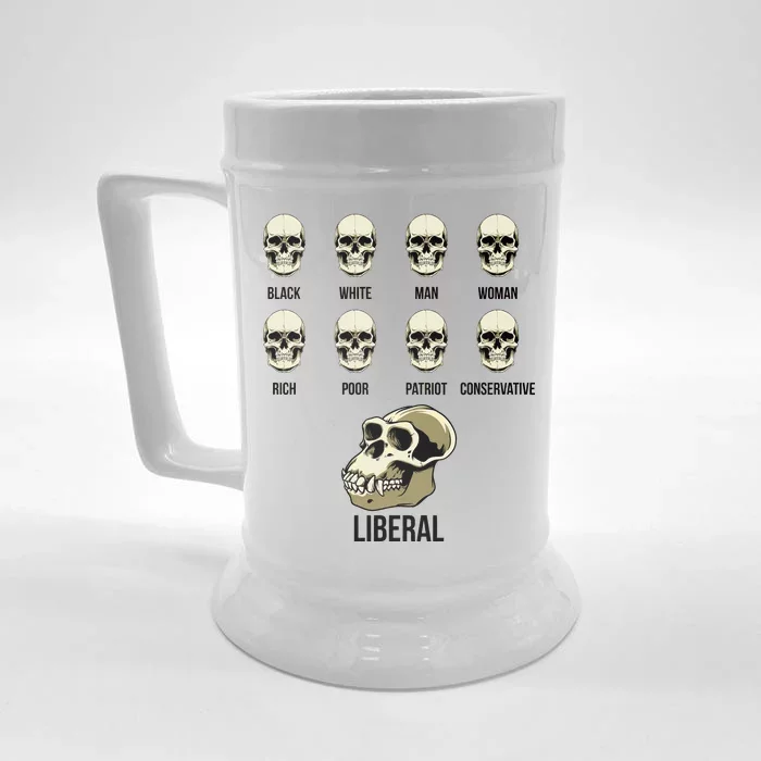 Liberal Monkey Black White Man Woman Rich Poor Patriot Conservative Front & Back Beer Stein