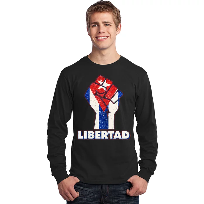 Libertad Cuba Cuban Flag Protest Fist Long Sleeve Shirt