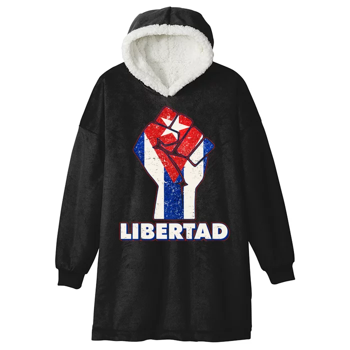 Libertad Cuba Cuban Flag Protest Fist Hooded Wearable Blanket