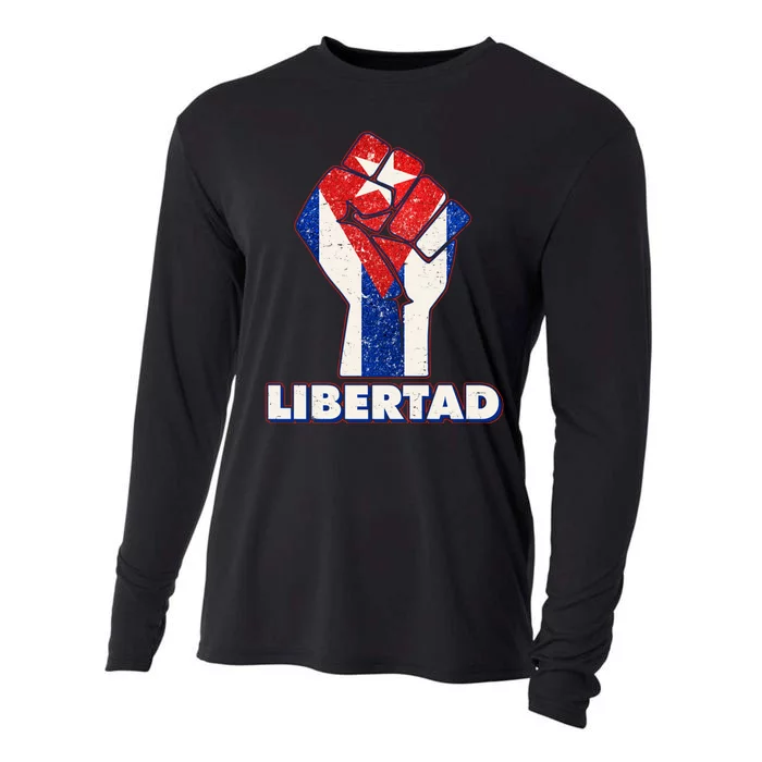 Libertad Cuba Cuban Flag Protest Fist Cooling Performance Long Sleeve Crew