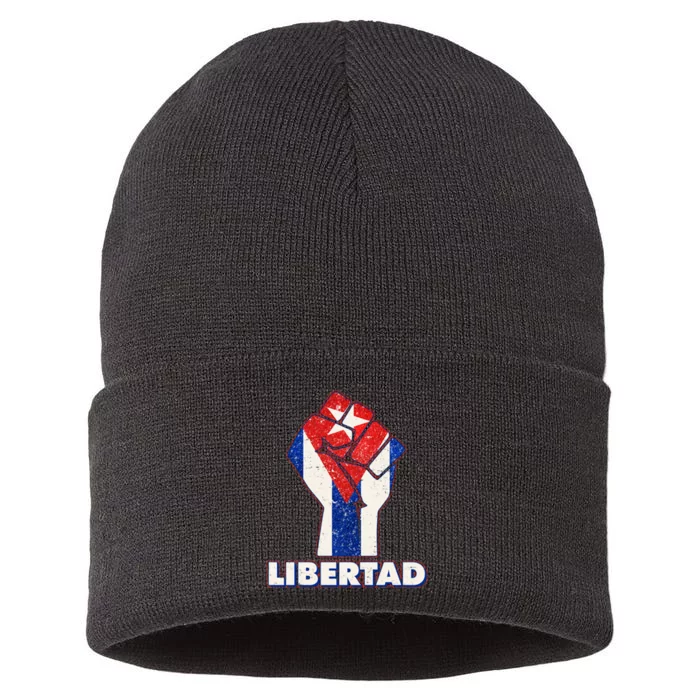 Libertad Cuba Cuban Flag Protest Fist Sustainable Knit Beanie