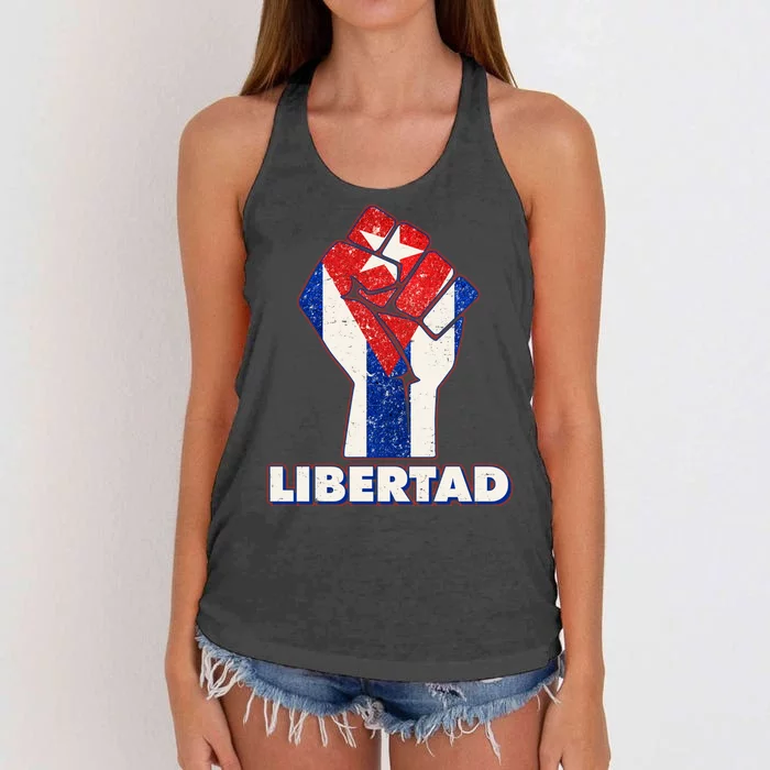 Libertad Cuba Cuban Flag Protest Fist Women's Knotted Racerback Tank