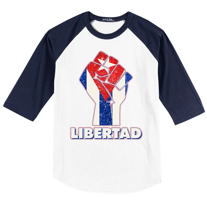 Libertad Cuba Cuban Flag Protest Fist Baseball Sleeve Shirt