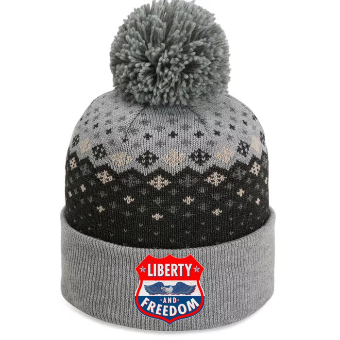 Liberty And Freedom US Eagle Road Sign The Baniff Cuffed Pom Beanie