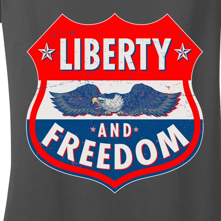 Liberty And Freedom US Eagle Road Sign Women's V-Neck T-Shirt